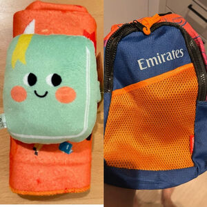 NEW Emirates Airlines Travel Bundle Backpack & Plush Blanket Kids Amenity Set